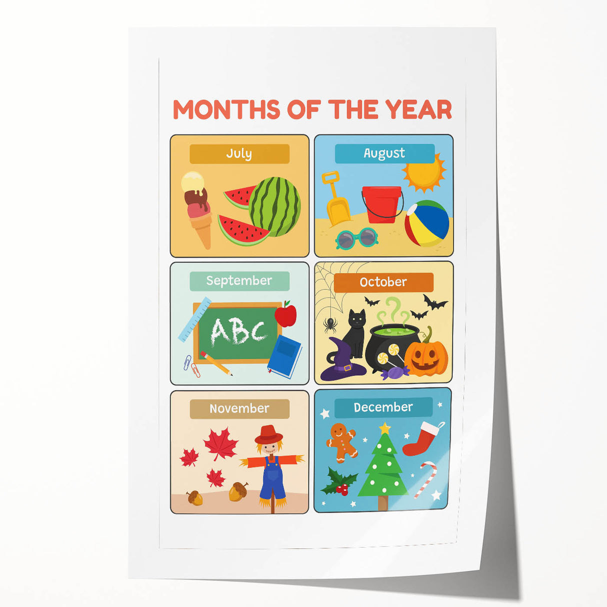 Months of the Year Learning Wall Art - Kids Educational Poster
