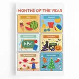 Months of the Year Learning Wall Art - Kids Educational Poster