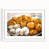 Textured art depicting an abstract Moroccan landscape in earth tones on a framed white mat, ideal for bedroom wall decor.