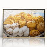 Mid-century modernist art depicting a Moroccan landscape in muted earth tones on a framed acrylic print.