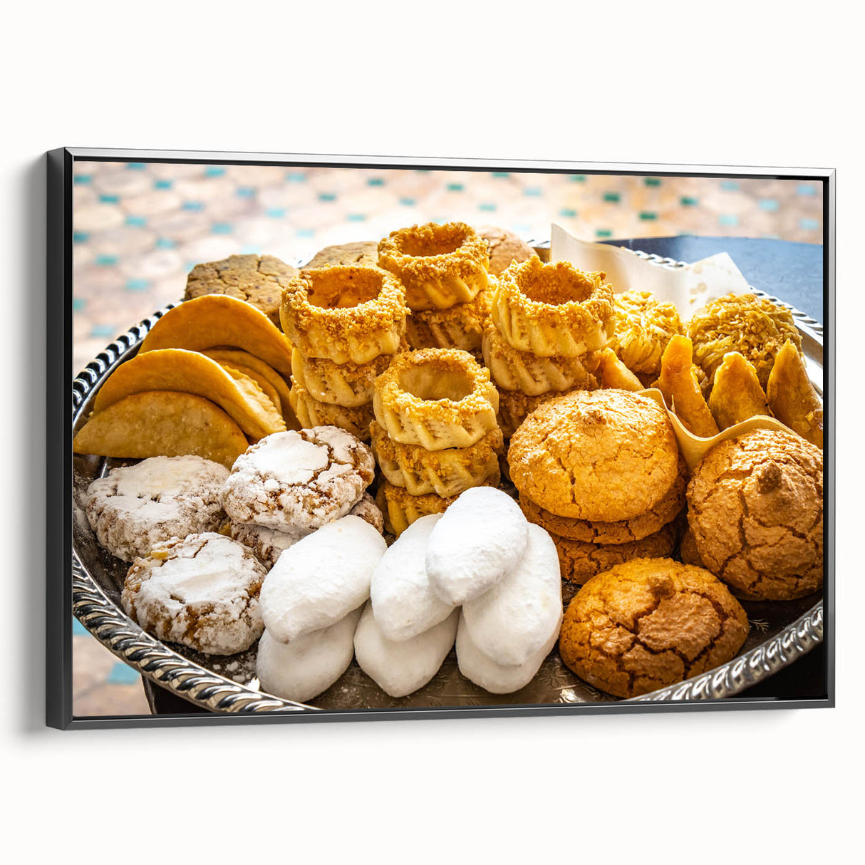 Black and white framed canvas depicting a vintage Moroccan landscape, ideal for bedroom decor.