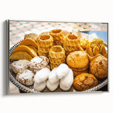 Landscape art painting of a Moroccan scenery on framed canvas, featuring vibrant colors with a vintage poster style.