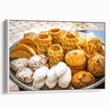 Vintage poster art of a Moroccan landscape on a framed canvas, featuring vibrant.