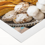 Art deco poster featuring a Moroccan landscape in earth tones on rolled canvas, suitable for dining room decor.