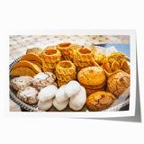 Extra large rolled print of a Moroccan landscape with vibrant floral elements, ideal for art wall dining room decor.