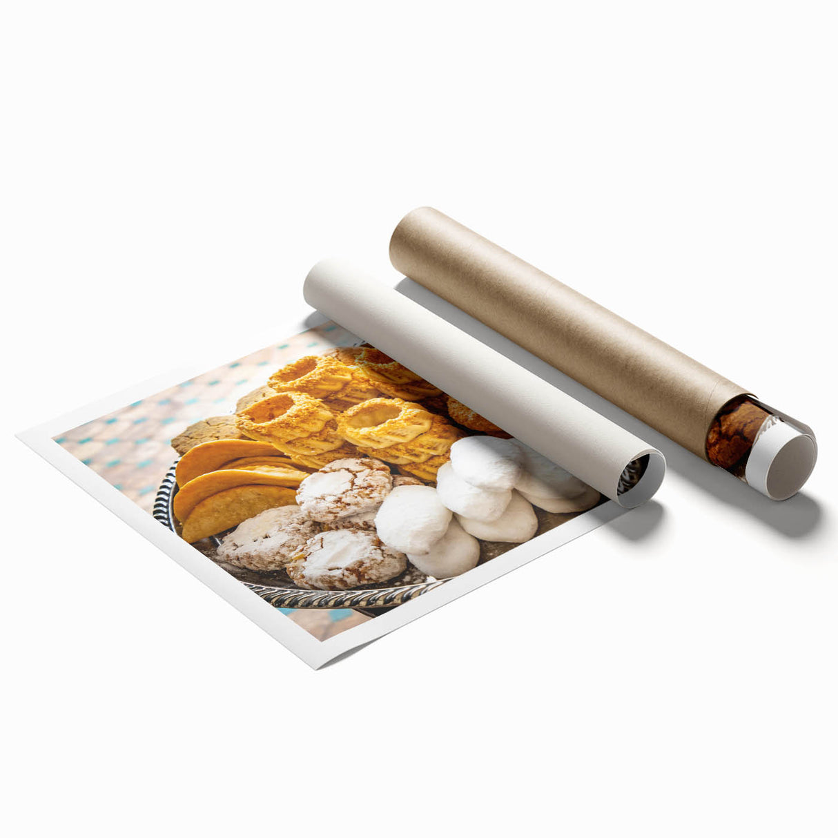 Extra large wall art featuring a Moroccan scenery in muted earth tones on a rolled canvas.
