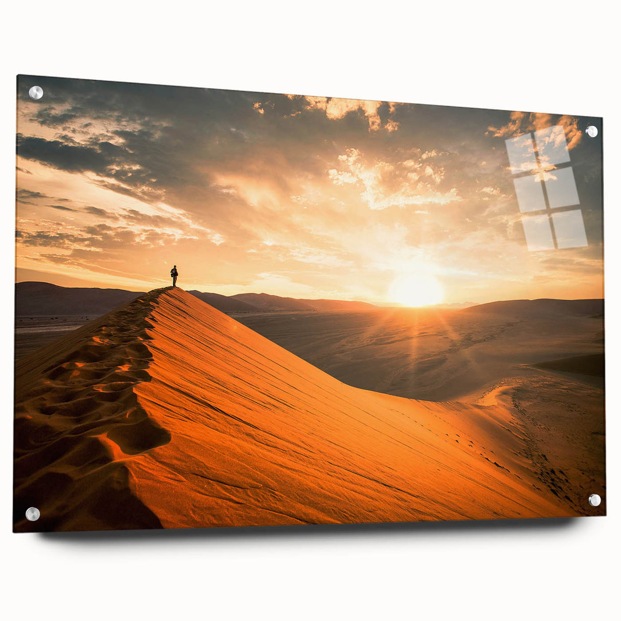 Acrylic print of a Namibian landscape, featuring warm earth tones and a minimalist style.