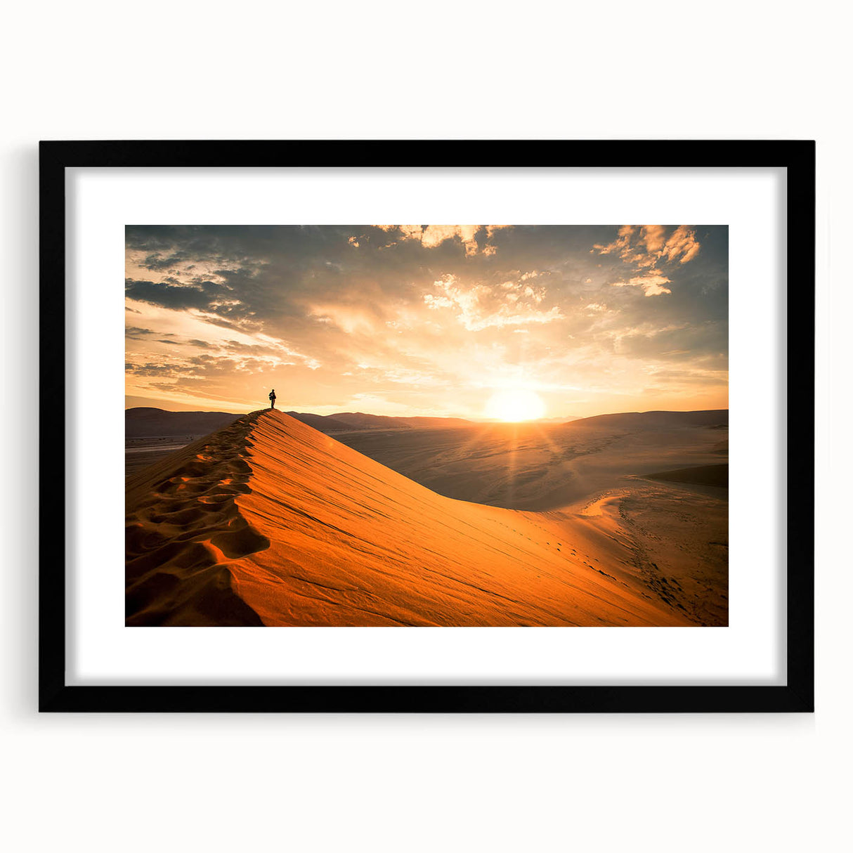 Abstract art print featuring a colorful, textured depiction of a Namibian landscape on a large framed canvas.