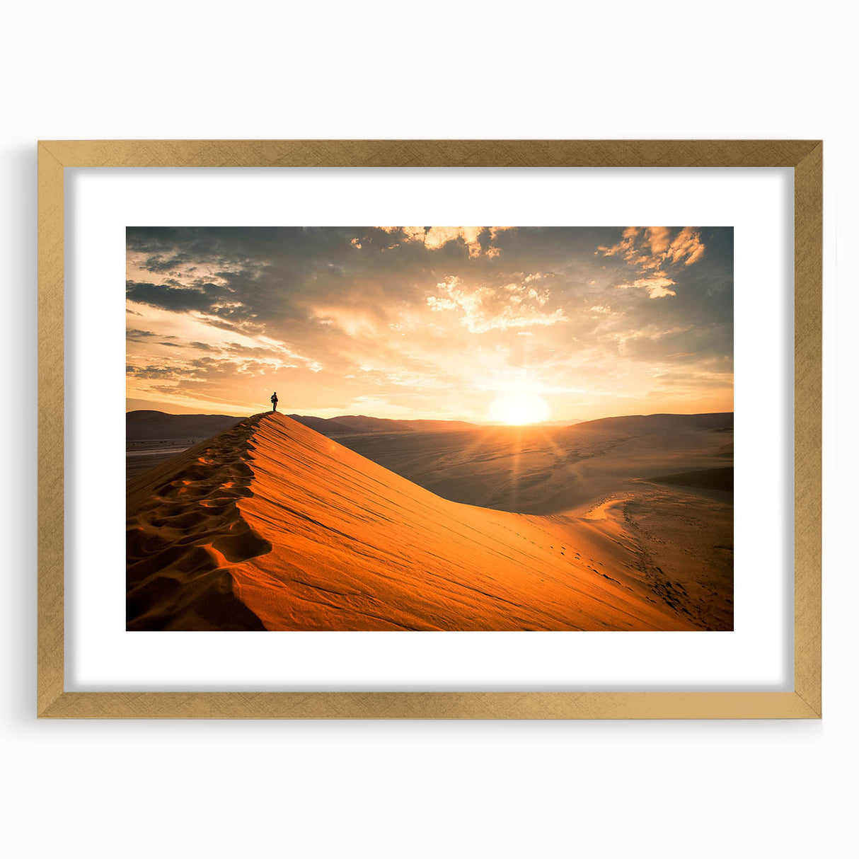 Abstract art print depicting a Namibian landscape in muted earth tones on a framed canvas, suitable for dining room decor.