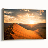 Vintage poster art of a Namibian landscape on a framed canvas, featuring golden hues and black accents.