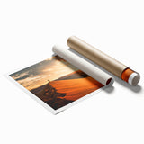 Large rolled canvas print of a serene Namibian landscape with soft earth tones.