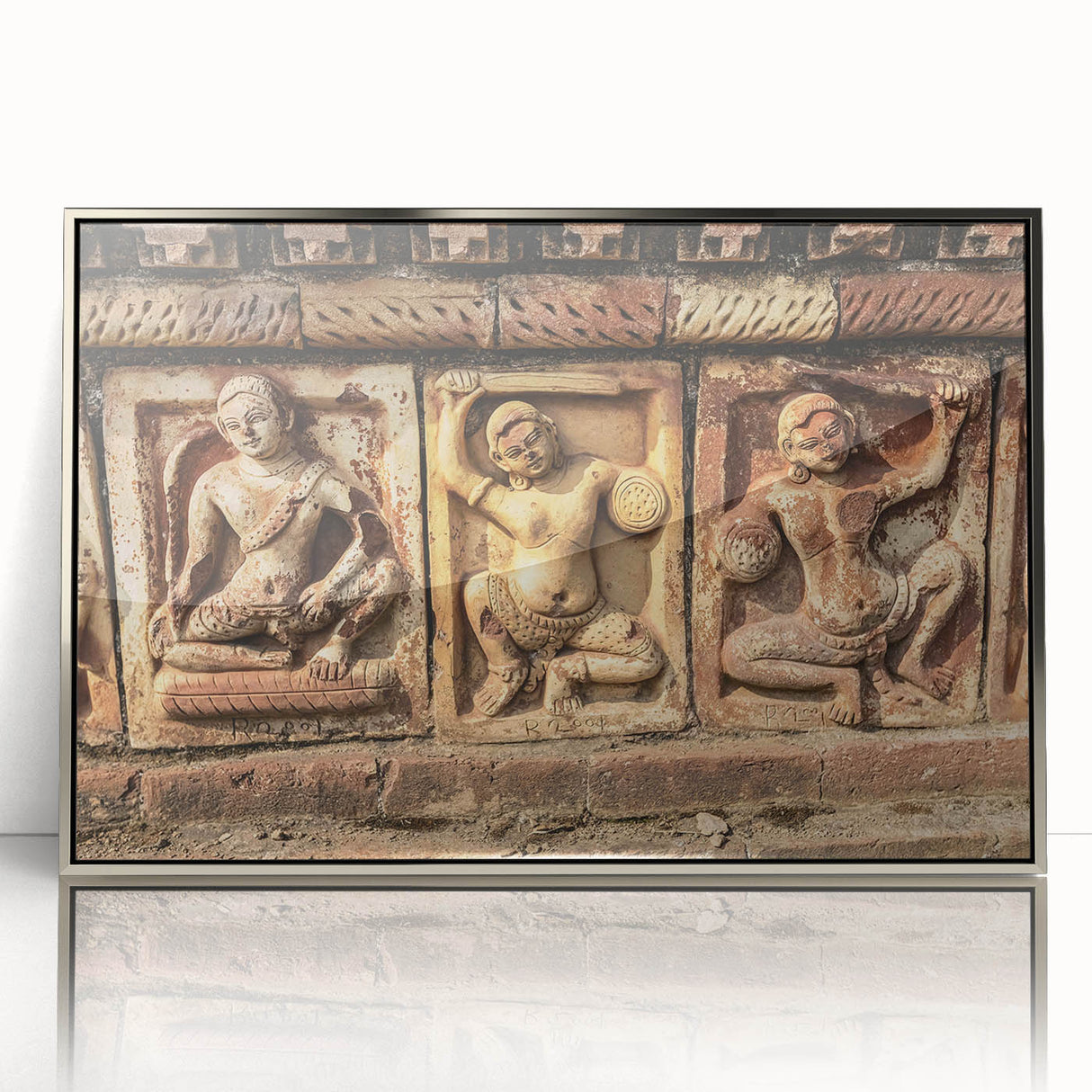 Mid-century modernist art featuring a serene Bangladesh landscape in muted earth tones on a framed acrylic print.