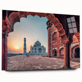 Large abstract wall art of an Indian scenery in vibrant colors on acrylic glass, ideal for bedroom or dining room decor.