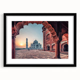 Extra large abstract art print featuring colorful, textured scenery of Asia on a black framed canvas.