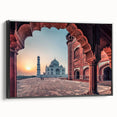 Black and white framed canvas featuring a vintage-style landscape of an Indian scenery, ideal for bedroom decor.