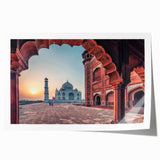 Extra large rolled print of a floral Indian landscape in vibrant green and blue tones, ideal for dining room wall art.