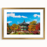 Extra large abstract art print featuring textured scenery of Asia in muted gold tones, framed with a mat.