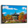 Black and white framed canvas featuring a vintage Korean landscape, ideal for bedroom wall decor.