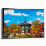 Black and white framed canvas featuring a vintage Korean landscape, ideal for bedroom wall decor.