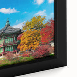 Extra large framed canvas featuring a textured, colorful Korean landscape in muted earth tones, ideal for living room decor.