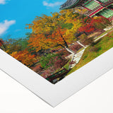 Art deco poster featuring a serene Korean landscape in muted watercolor tones on rolled canvas.