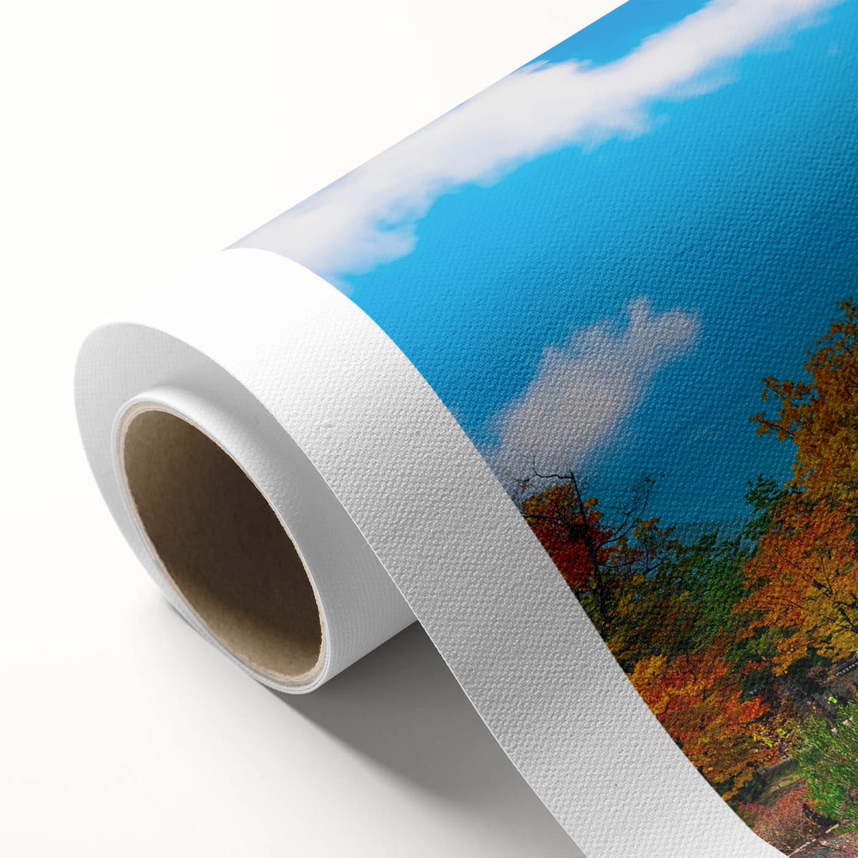 Art deco poster of a serene Korean landscape in pastel shades on rolled canvas, ideal for nursery wall art.