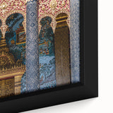 Extra large framed canvas of a textured, colorful Laotian landscape in predominantly black tones.