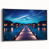 Black and white framed canvas featuring a serene Maldives landscape, ideal for bedroom wall art.