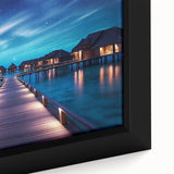 Extra large framed canvas of a textured Maldives scenery in black with colorful accents, ideal for living room decor.