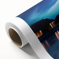 Art Deco poster of a serene Maldivian landscape on rolled canvas, featuring soft blue and green hues.