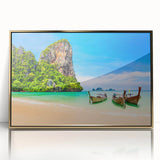 Framed acrylic print of a serene Thai landscape in muted gold and green tones, ideal for modern art wall decor.