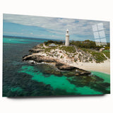 Large abstract wall art of Perth scenery in muted blues and greens on acrylic glass, ideal for bedroom or dining room decor.