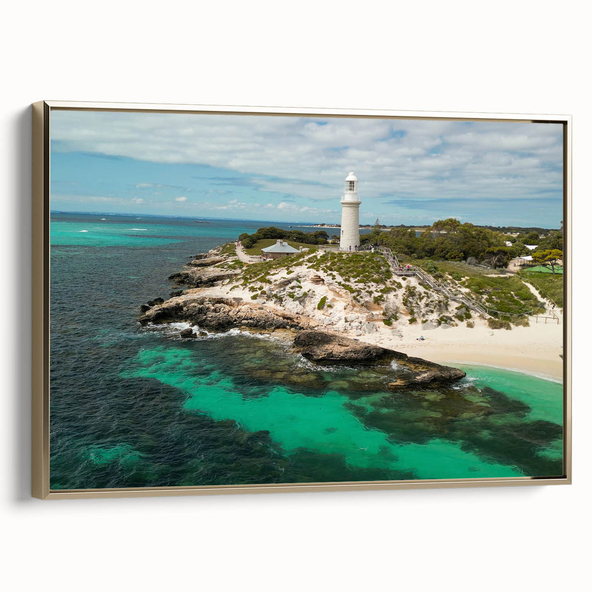 Landscape art painting of Perth, Australia on framed canvas with a colorful palette, ideal for living room decor.