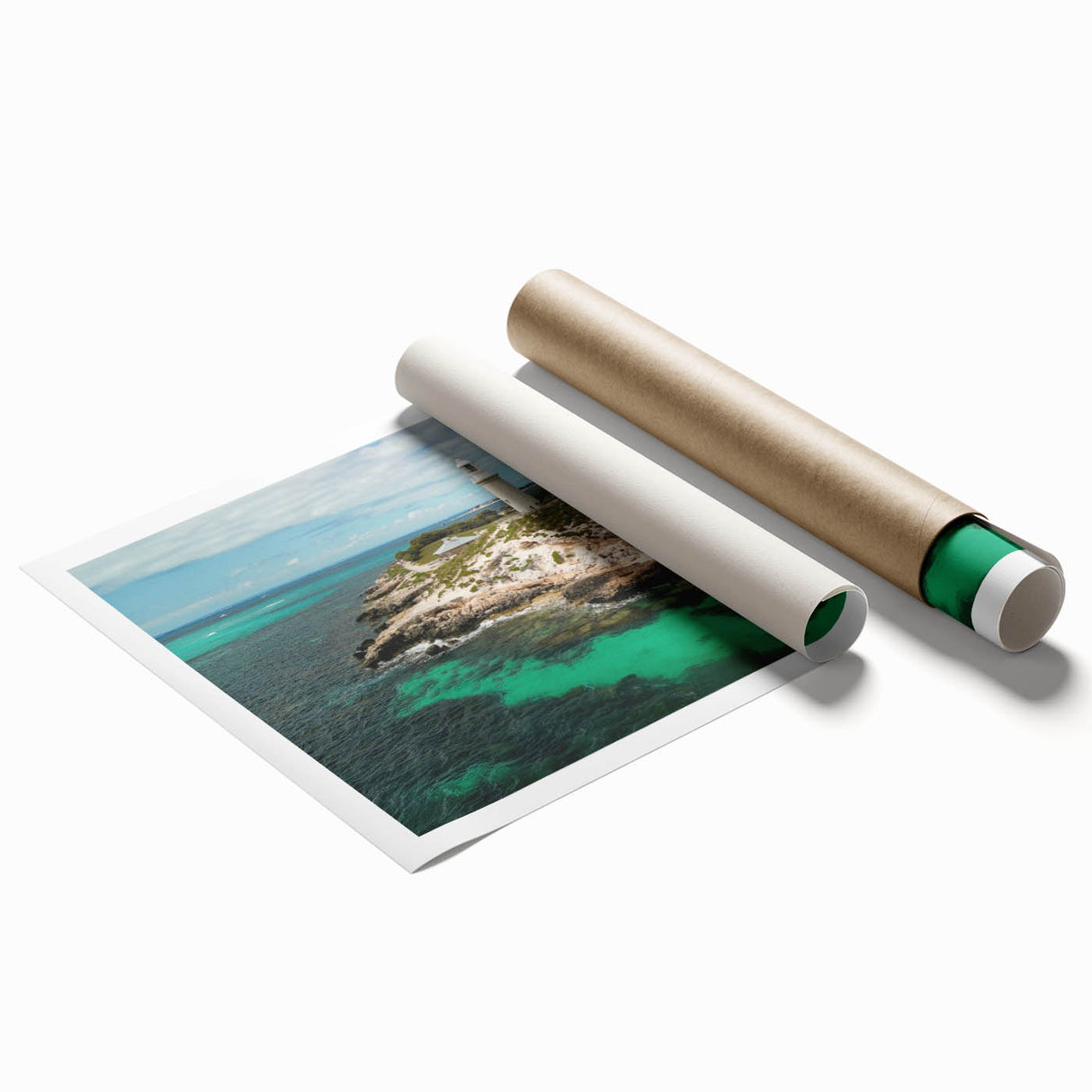 Extra large rolled print of Perth, Australia scenery with floral elements in muted colors.