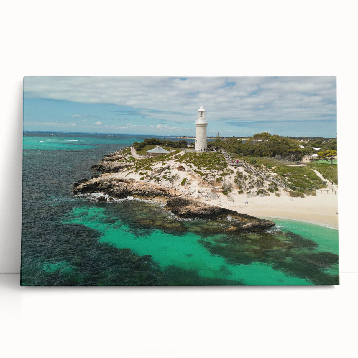 Black and white stretched canvas of Perth skyline, ideal for kitchen wall art or bedroom ambiance.