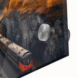 Large abstract wall art depicting Yukon scenery in muted earth tones on acrylic glass, suitable for dining room ambiance.