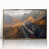 Mid-century modernist style large art print of Yukon scenery on framed acrylic, featuring muted earth tones.