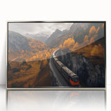 Mid-century modernist art depicting the Yukon scenery in muted earth tones on a framed acrylic print.