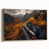Framed canvas wall art depicting a vintage-style Yukon landscape in black and gold tones, ideal for bedroom decor.