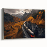 Framed canvas featuring a vintage-style landscape art painting of Yukon, Canada, with a palette of black and colorful hues.