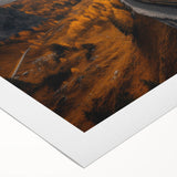 Art deco poster of Yukon scenery on rolled canvas, featuring muted green and blue tones, ideal for dining room wall art.