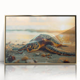 Acrylic print of a Caribbean scenery in gold frame, featuring soft pastel colors, ideal for modern nursery wall art.