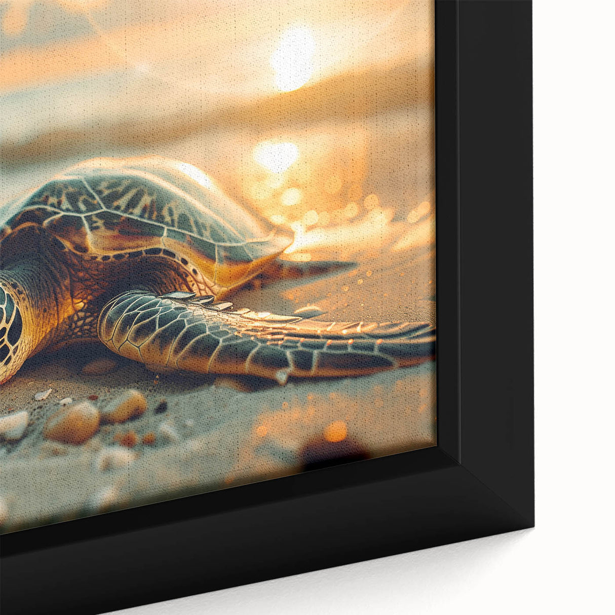 Black wall art depicting a textured, colorful Caribbean scene on a framed canvas, ideal for living room decor.