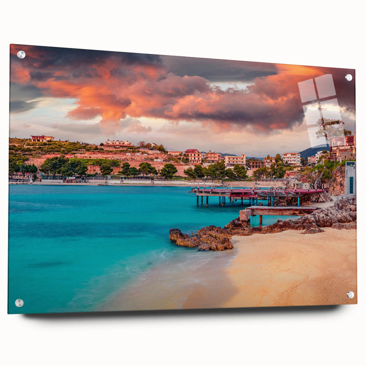 Acrylic print of a large abstract depiction of European scenery, perfect for dining room ambiance.