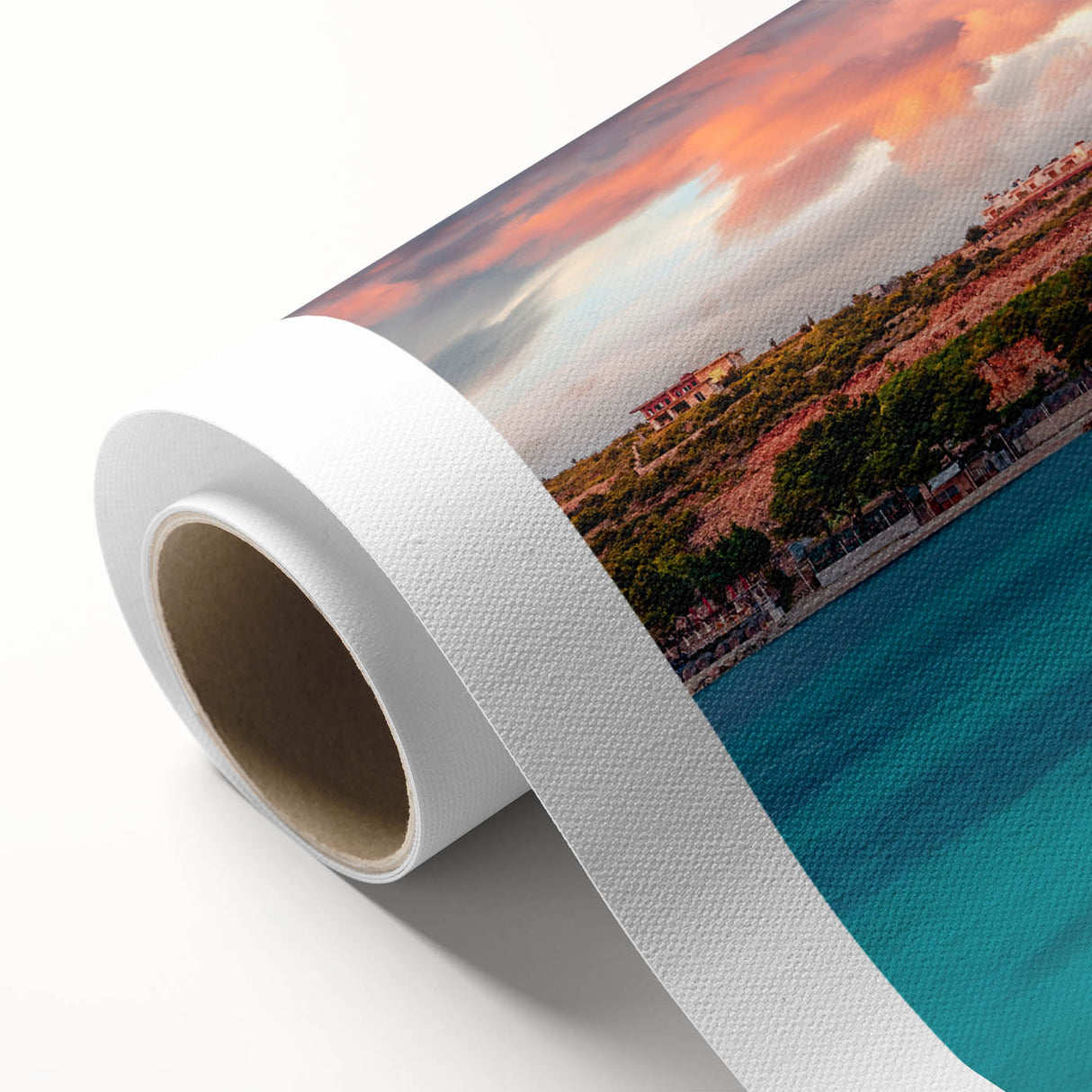 Art Deco style poster of a European scenery in Albania, with soft pastel colors on rolled canvas, ideal for nursery wall art.