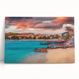 Large black and white stretched canvas of a European Albanian scenery, ideal for kitchen wall art.