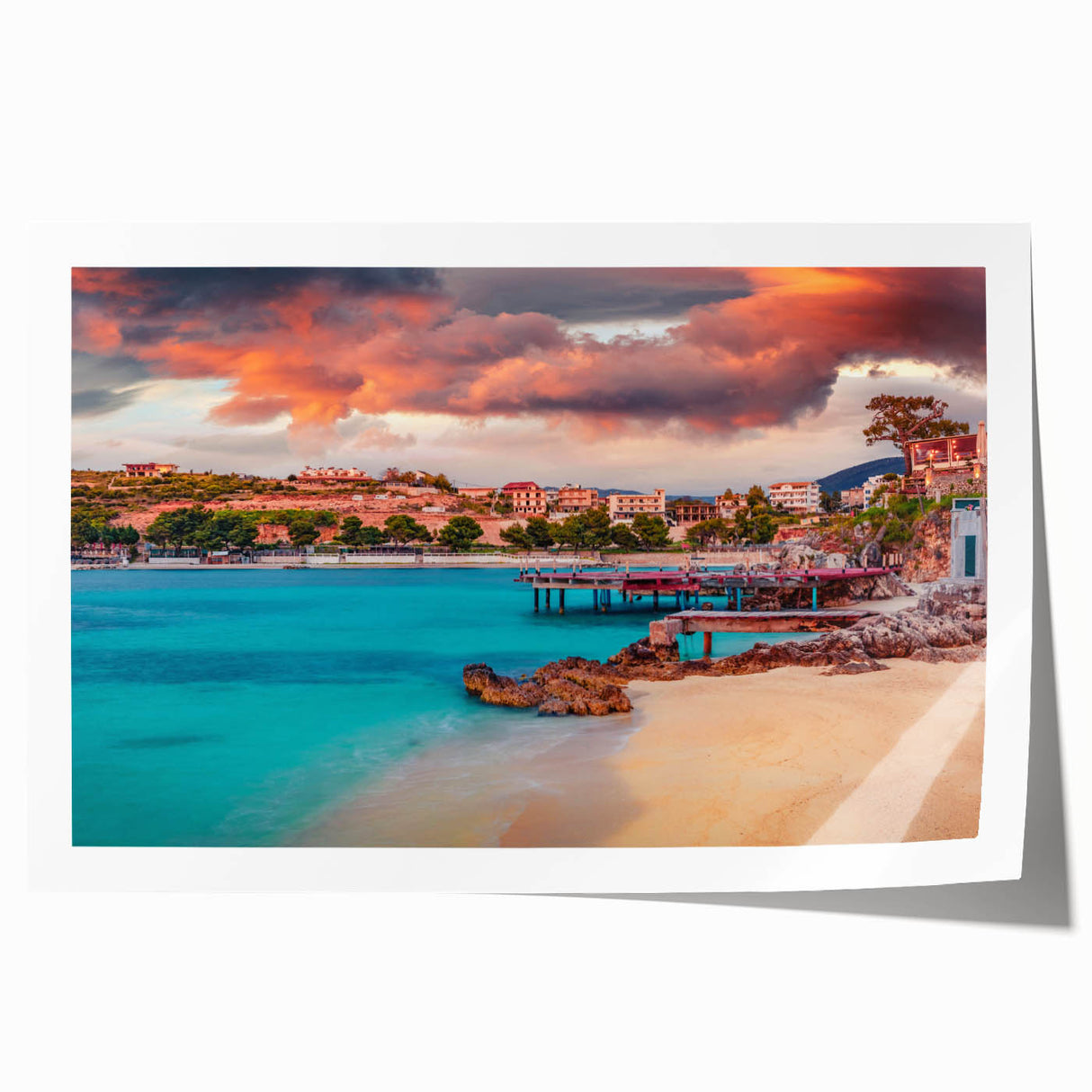Extra large floral art on rolled canvas depicting Albanian scenery, ideal for dining room wall decor.