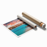 Extra large rolled print depicting a serene Albanian landscape with vibrant floral elements.