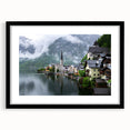 Extra large abstract art print of a colorful, textured Austrian landscape, framed in black, ideal for living room decor.