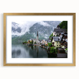 Abstract art print depicting a European landscape in muted earth tones on a framed canvas, suitable for dining room decor.